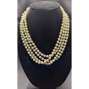 Long Faux Pearl Necklace 44.5" Hand Knotted Continuous Strand (No Clasp)